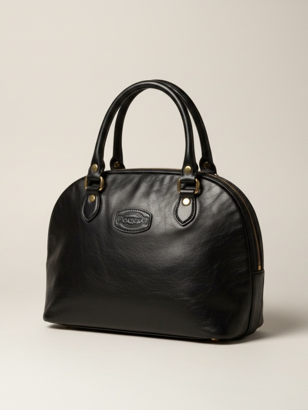 Vintage Oroton Sydney Black Leather Dome Satchel Bag